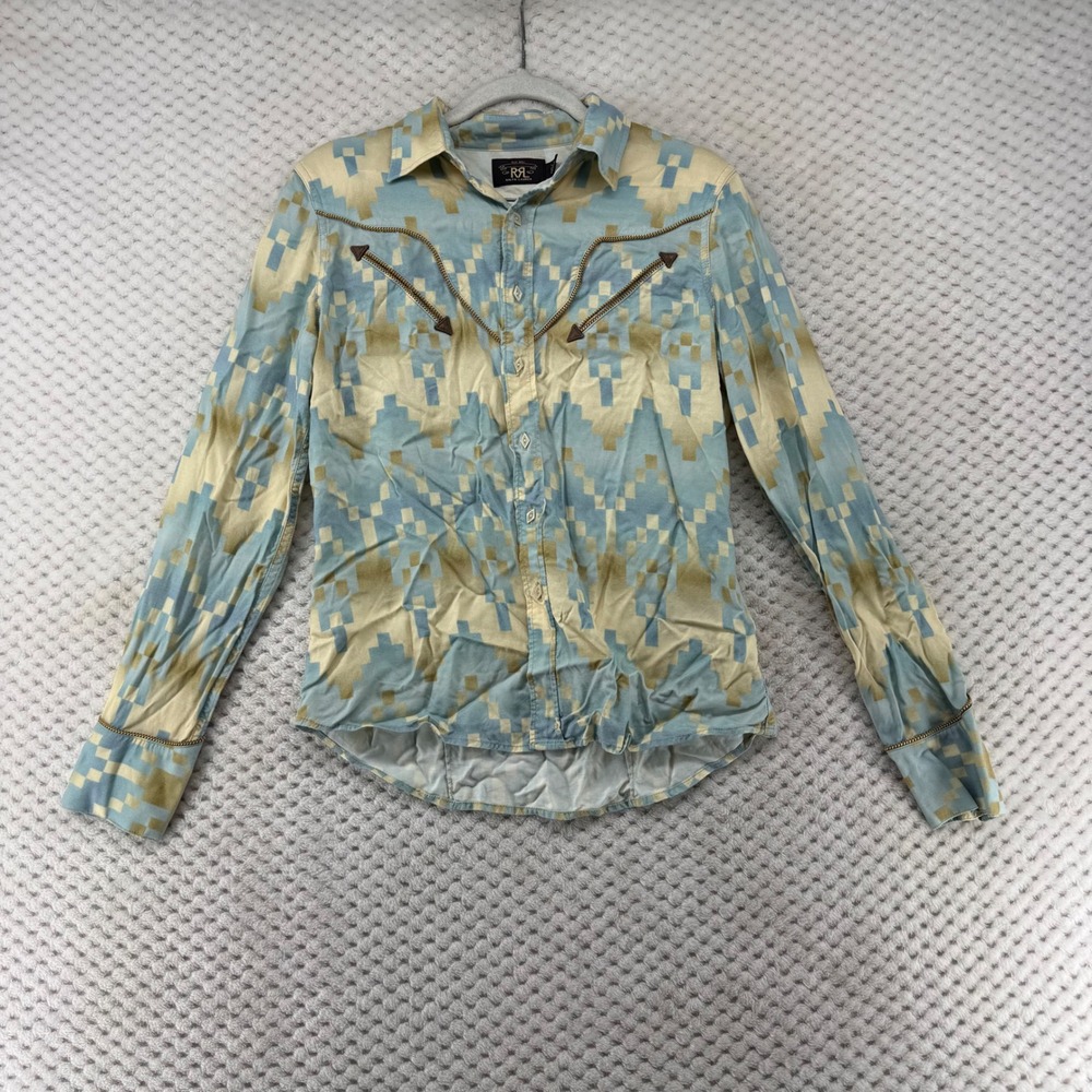 RRL Ralph Lauren Womens Long Sleeve Button Down‎ Western Aztec Shirt Size 1/XS